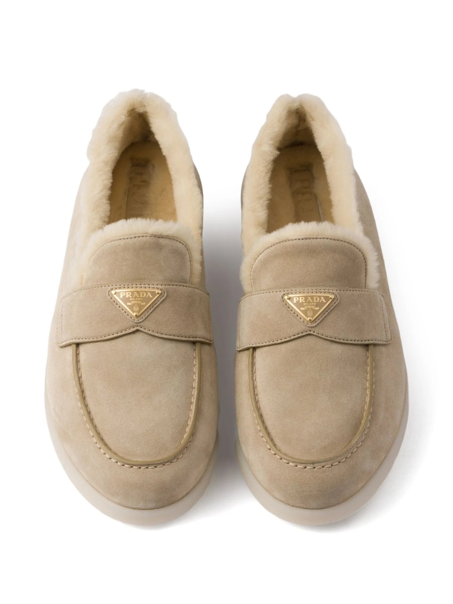 Prada Prada Suede Shearling Loafers, view 5