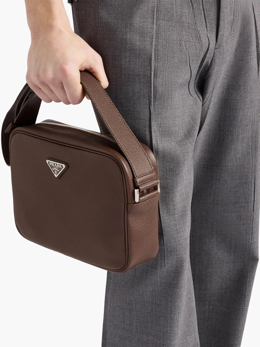 Prada Prada Logo-plaque Leather Messenger Bag, view 3