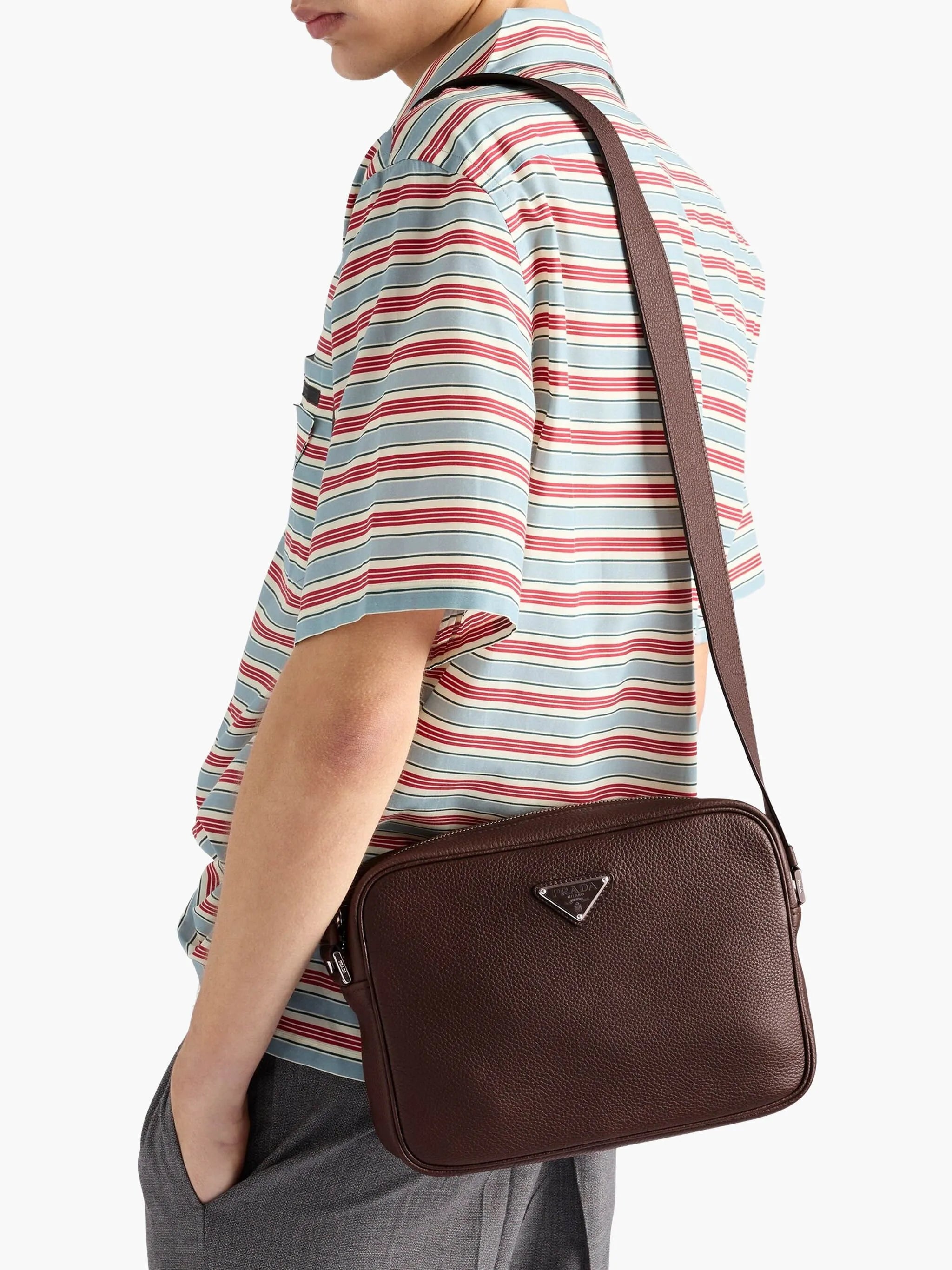 Prada Prada Logo-plaque Leather Messenger Bag, view 2