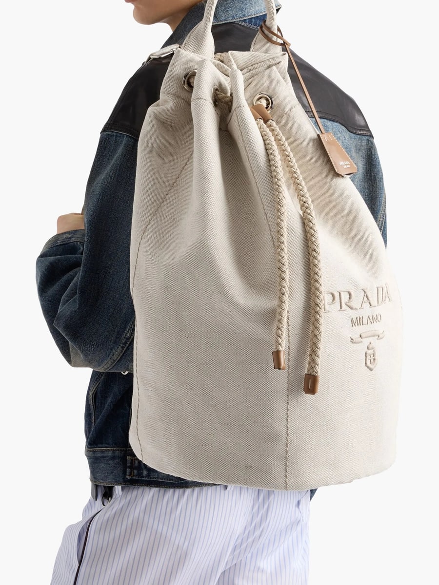 Prada Prada Linen Blend Drawstring Duffel Bag, view 6