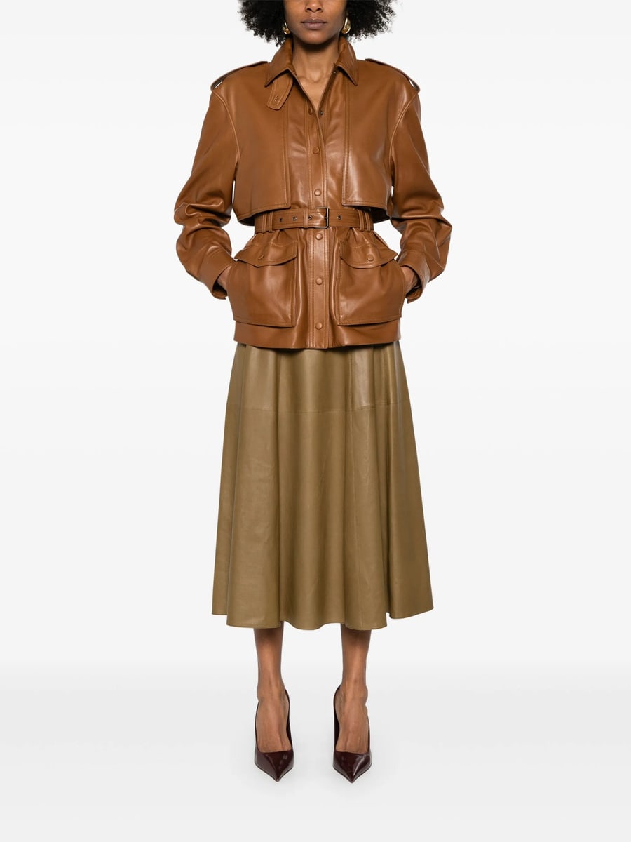 Saint Laurent Saint Laurent Leather Midi Skirt, view 5