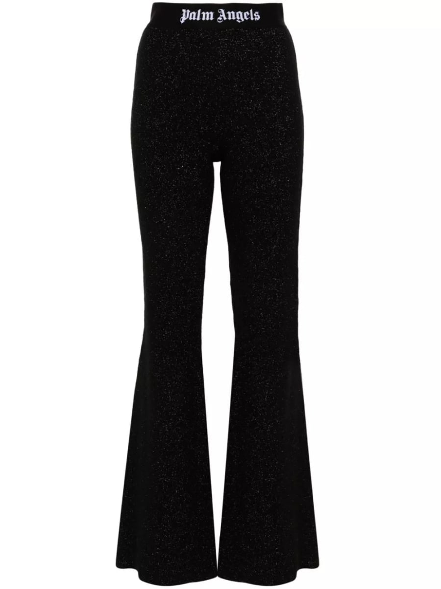 Palm Angels Pantaloni svasati lurex con logo