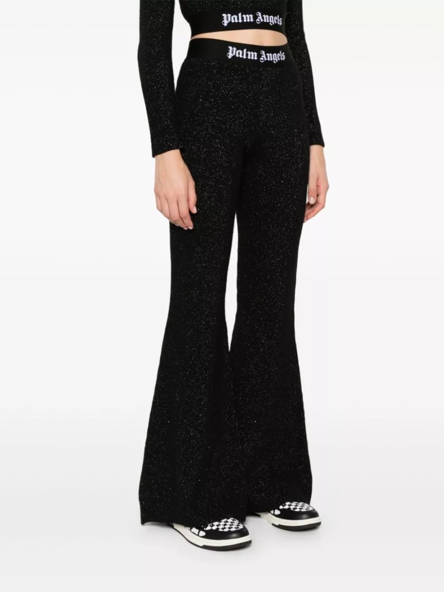 Palm Angels Pantaloni svasati lurex con logo, view 3