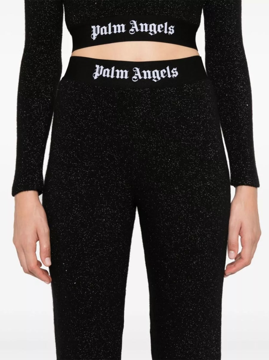 Palm Angels Pantaloni svasati lurex con logo, view 4