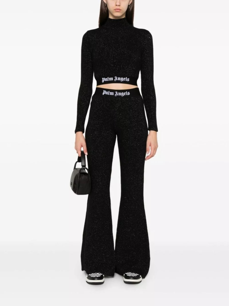 Palm Angels Pantaloni svasati lurex con logo, view 5