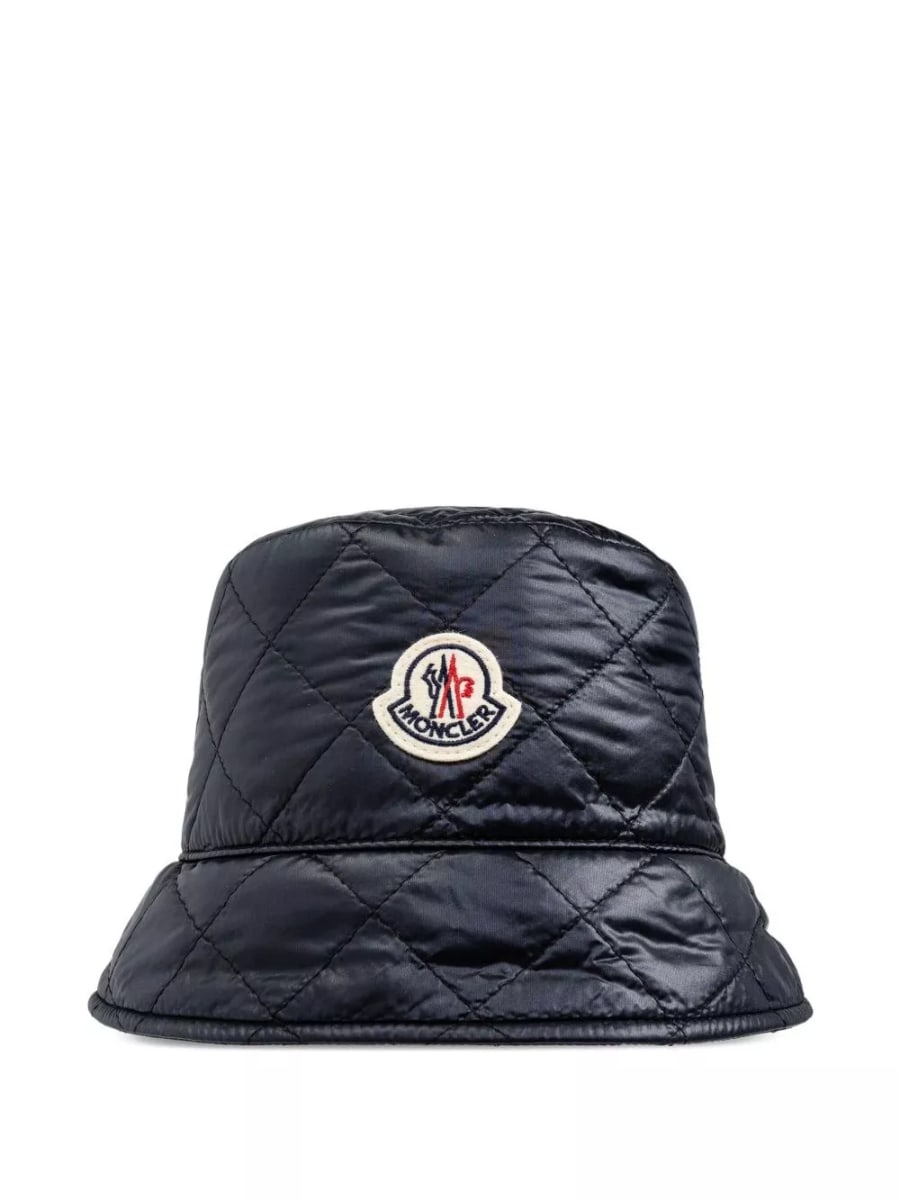 Moncler Cappello a secchiello in nylon con logo, view 2