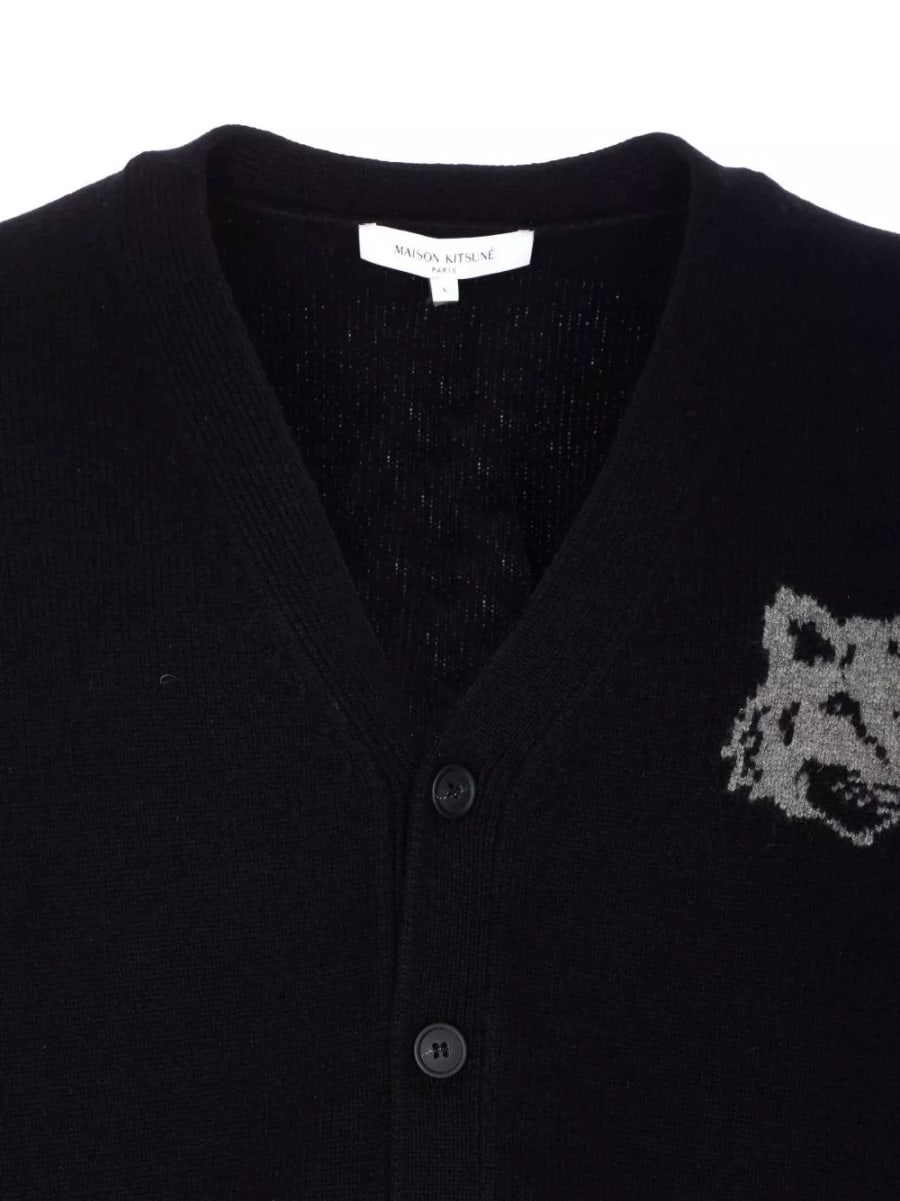 Maison kitsune' Cardigan in lana con scollo a V, view 3