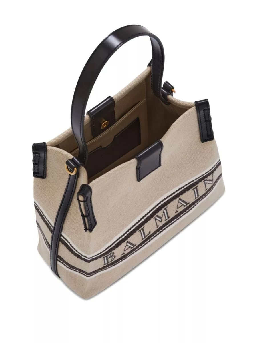 Balmain Borsa a secchiello in canvas e pelle Release, view 3
