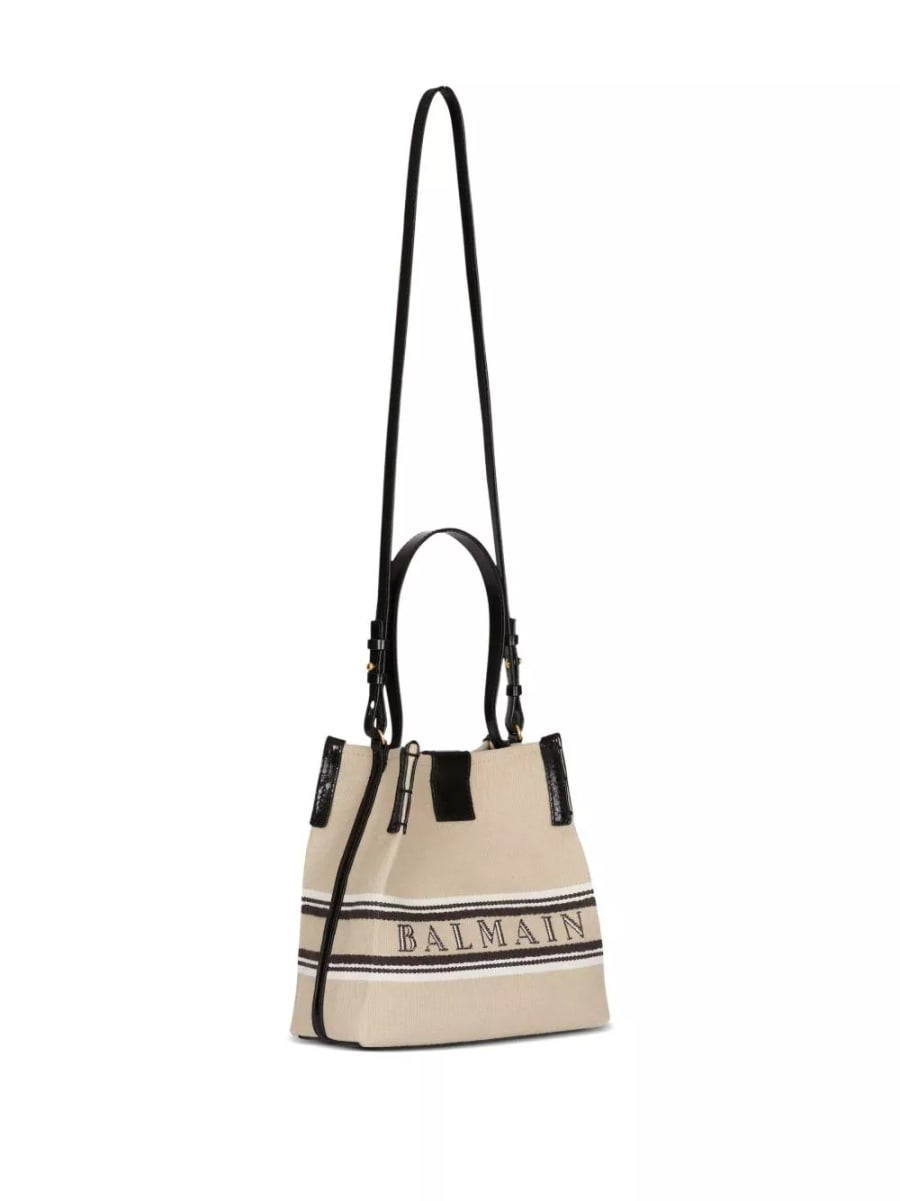 Balmain Borsa a secchiello in canvas e pelle Release, view 4