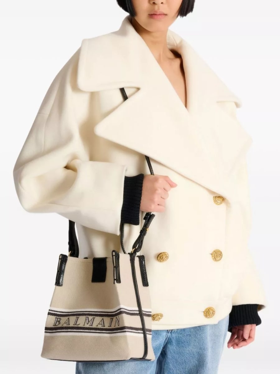 Balmain Borsa a secchiello in canvas e pelle Release, view 7