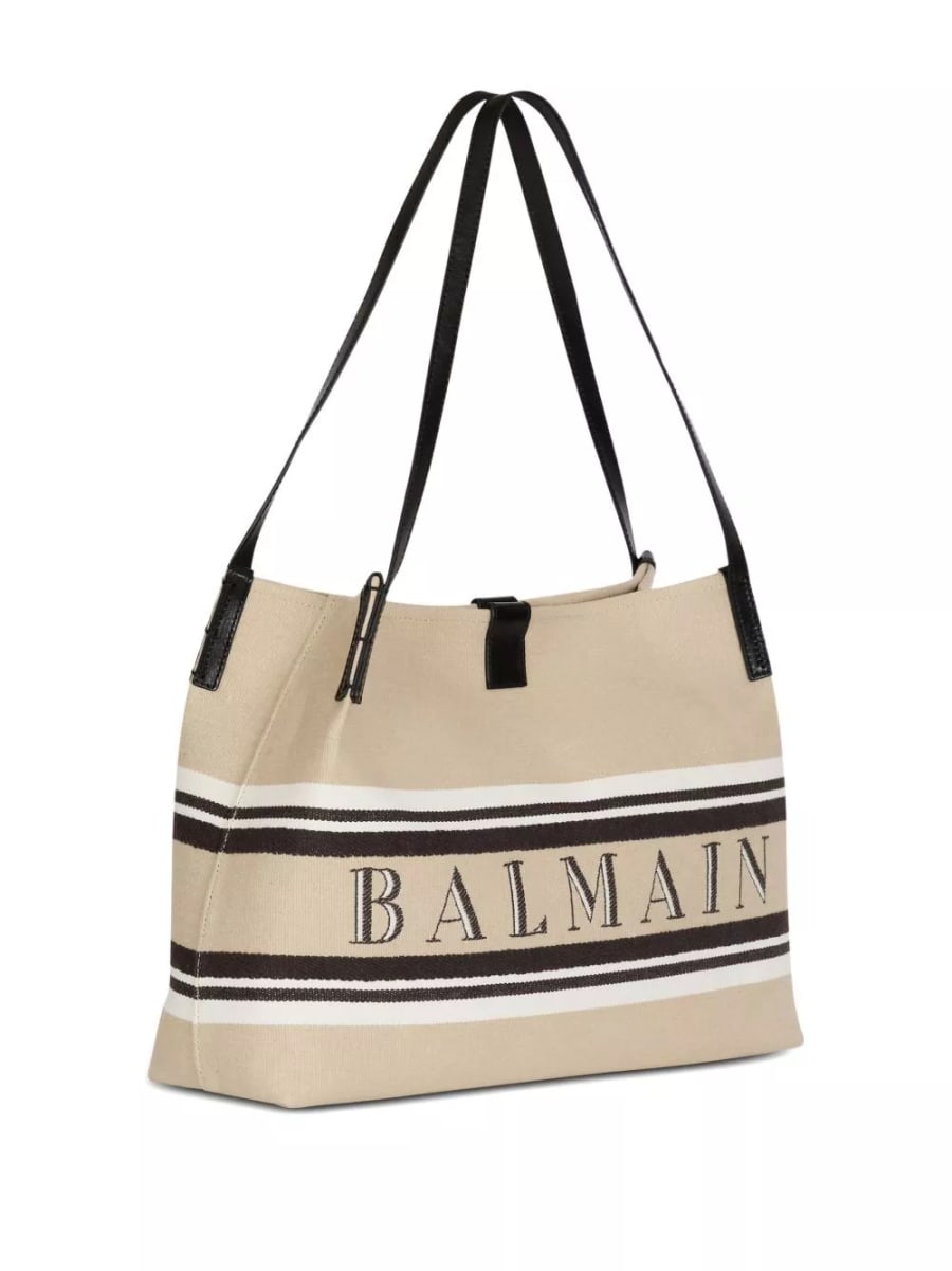 Balmain Release canvad e pelle medium tote, view 3