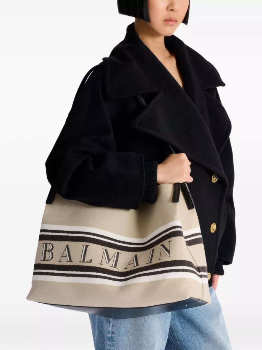 Balmain Release canvad e pelle medium tote, view 5