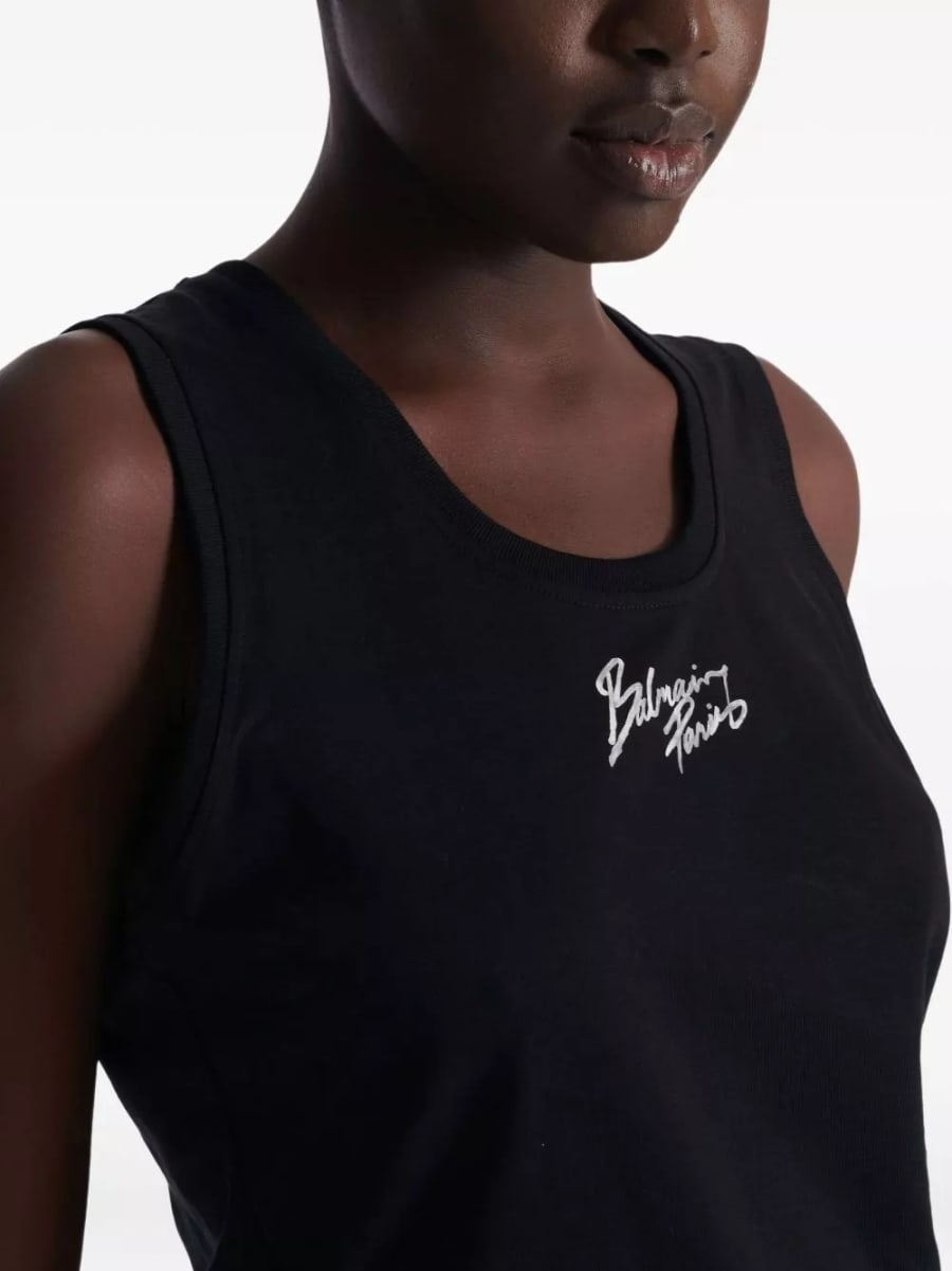 Balmain Top in cotone con logo, view 3
