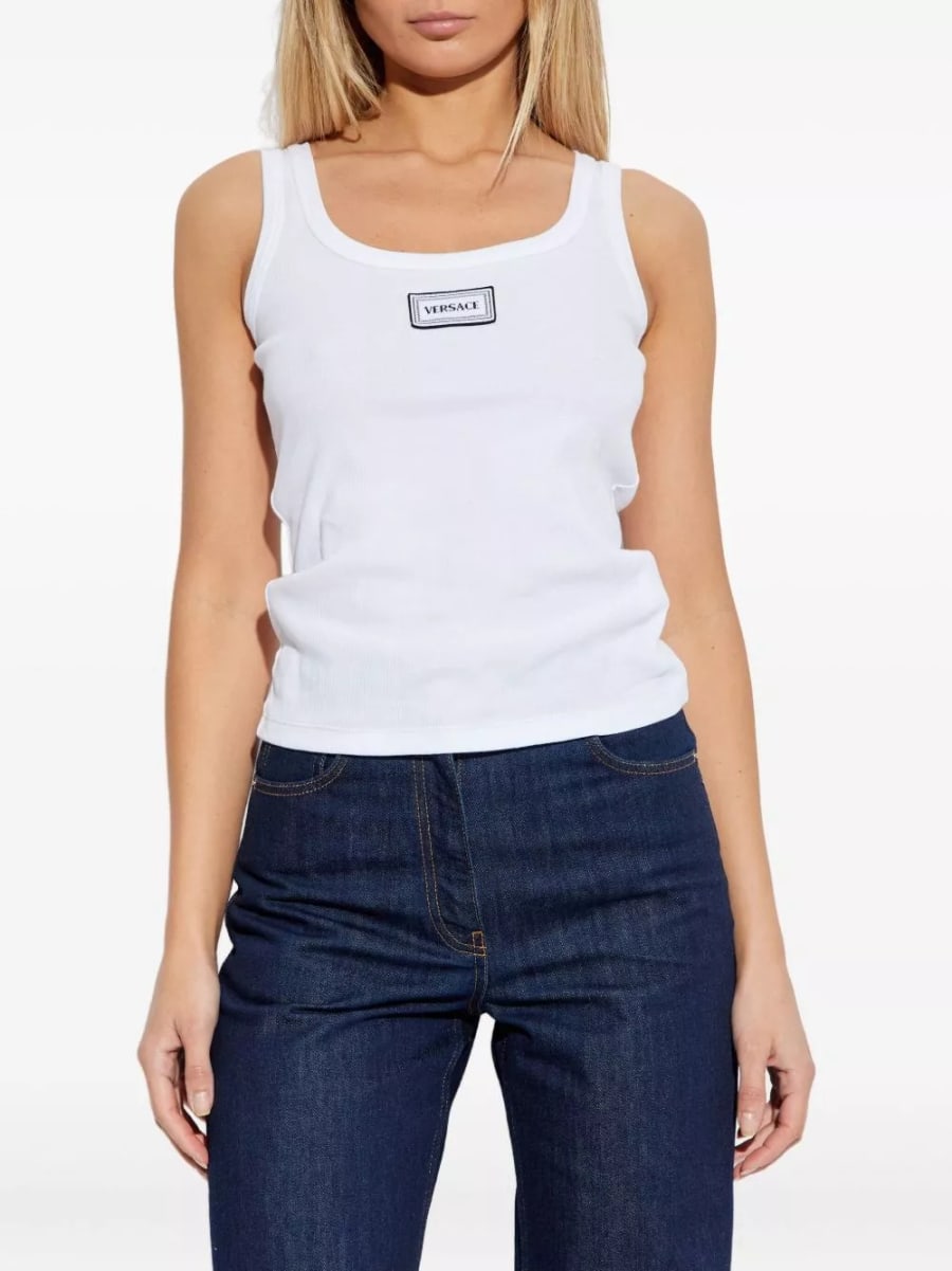 Versace Top in cotone con logo, view 4