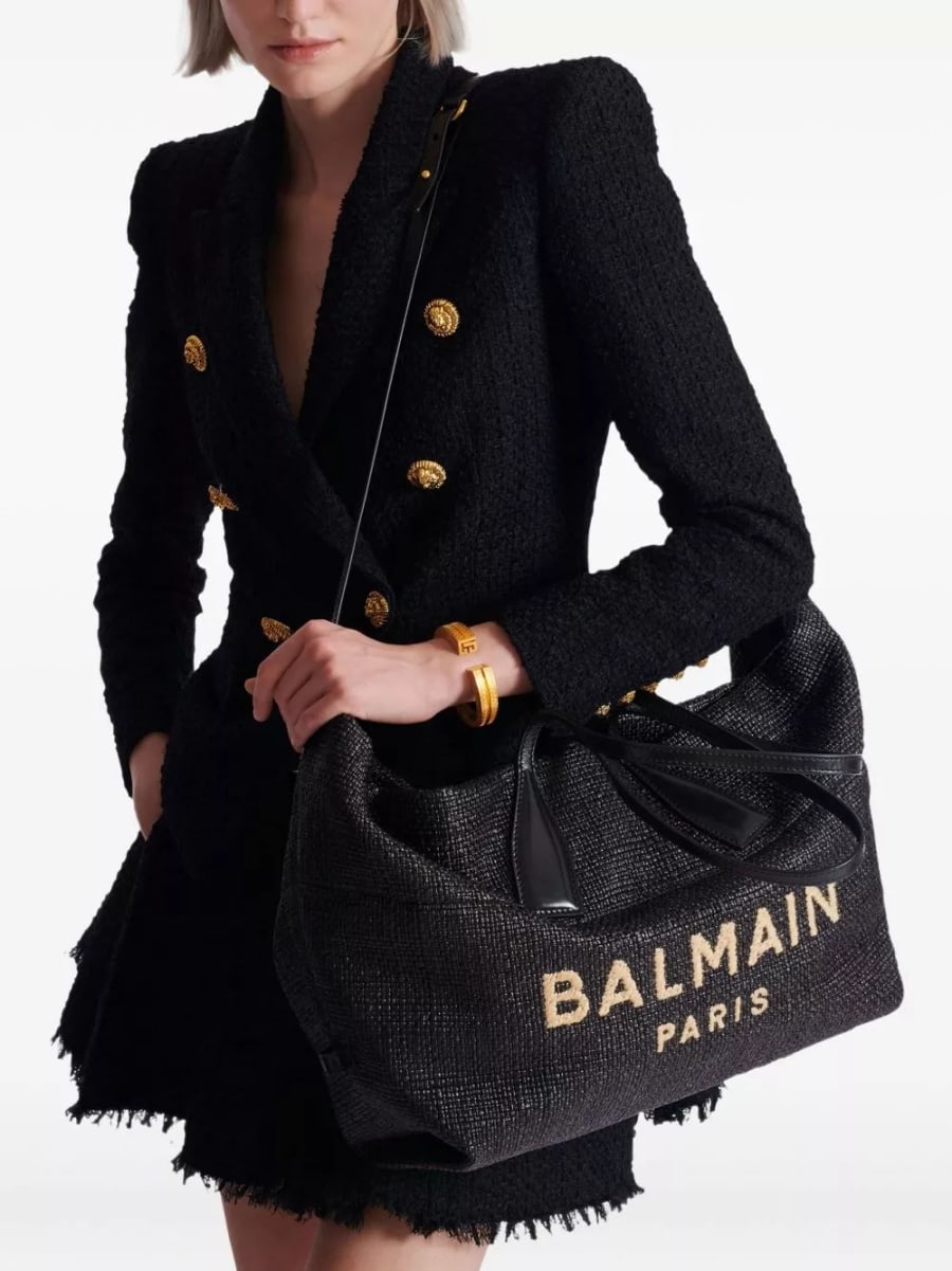 Balmain Tote Bag Track in rafia, view 4