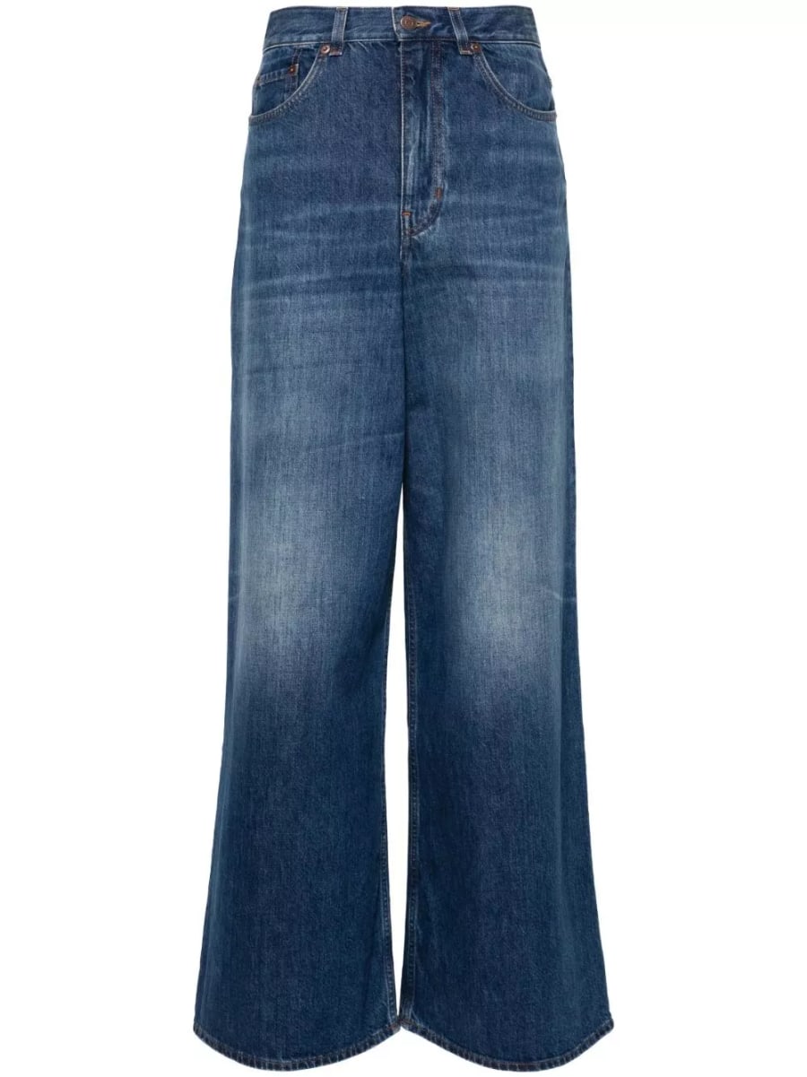 Chloé Jeans in denim a gamba larga in cotone