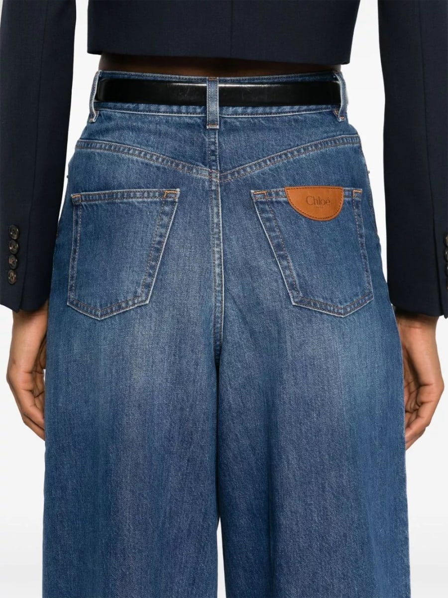 Chloé Jeans in denim a gamba larga in cotone, view 5