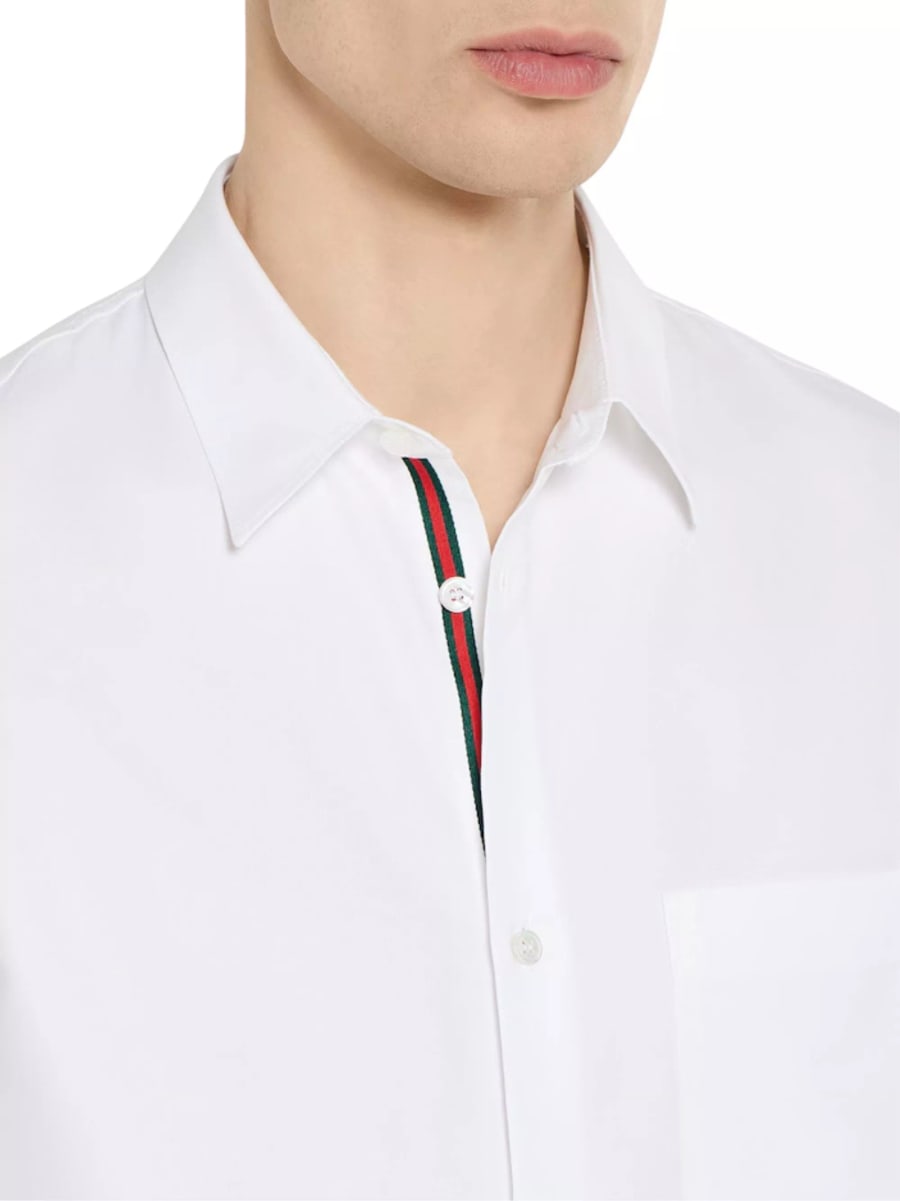 Gucci Camicia Oxford con web, view 3