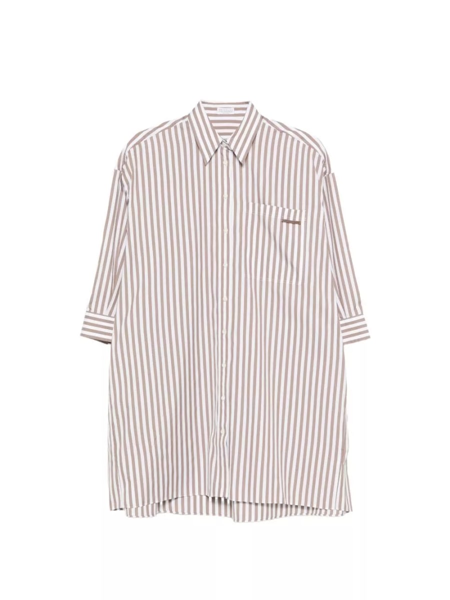 Brunello Cucinelli Camicia in cotone e seta a righe