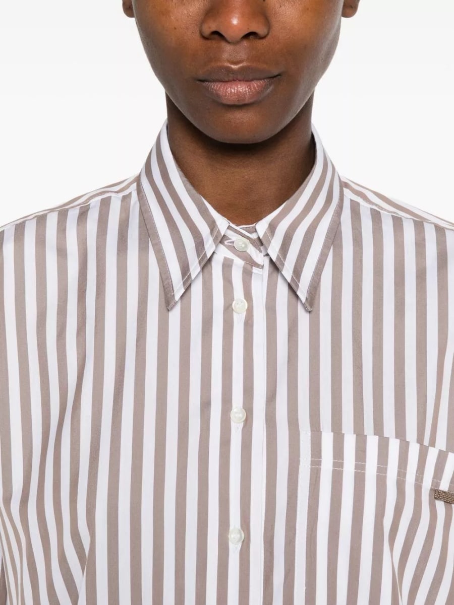 Brunello Cucinelli Camicia in cotone e seta a righe, view 2