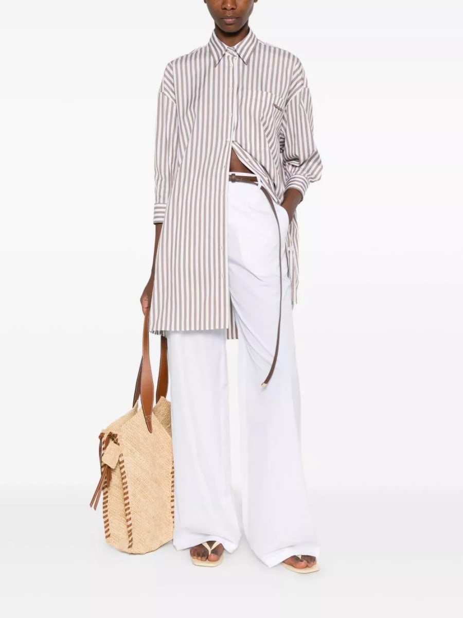 Brunello Cucinelli Camicia in cotone e seta a righe, view 3