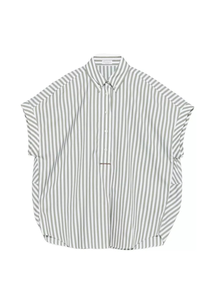 Brunello Cucinelli Camicia a righe in cotone e seta
