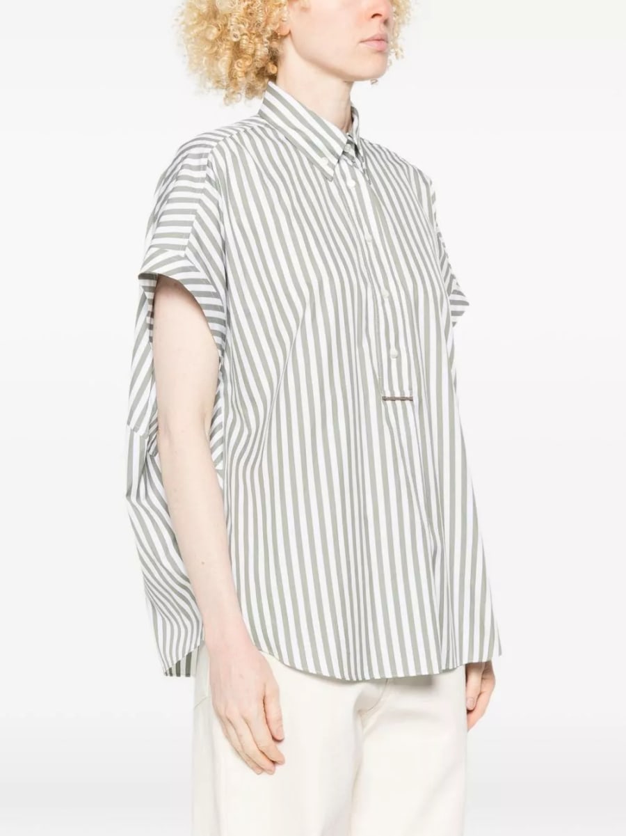 Brunello Cucinelli Camicia a righe in cotone e seta, view 3