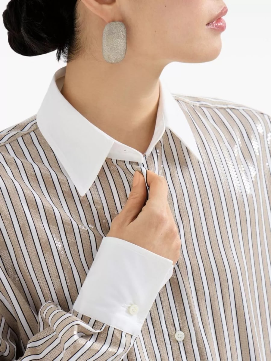 Brunello Cucinelli Camicia a righe in cotone, view 3