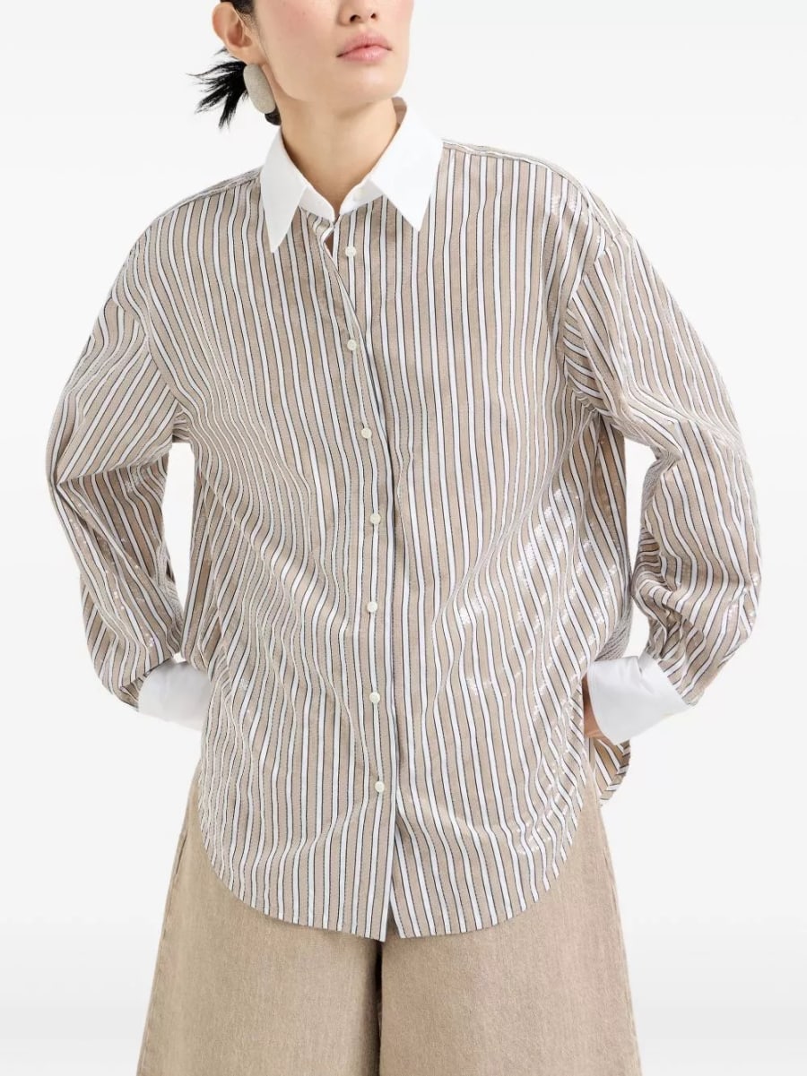 Brunello Cucinelli Camicia a righe in cotone, view 4