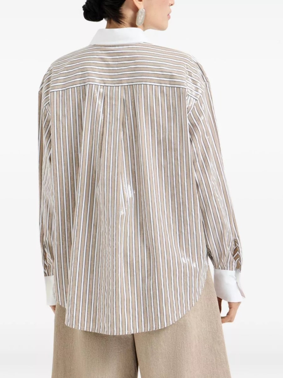 Brunello Cucinelli Camicia a righe in cotone, view 5
