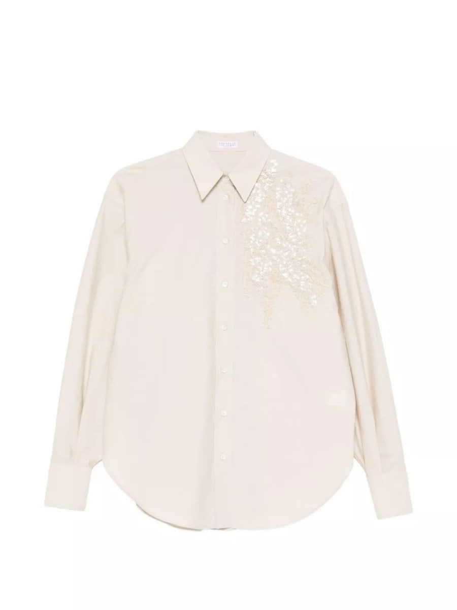 Brunello Cucinelli Camicia in cotone ricamata