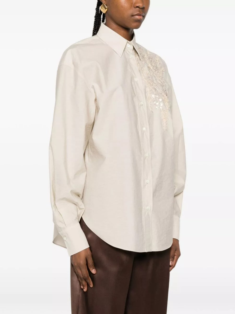 Brunello Cucinelli Camicia in cotone ricamata, view 2