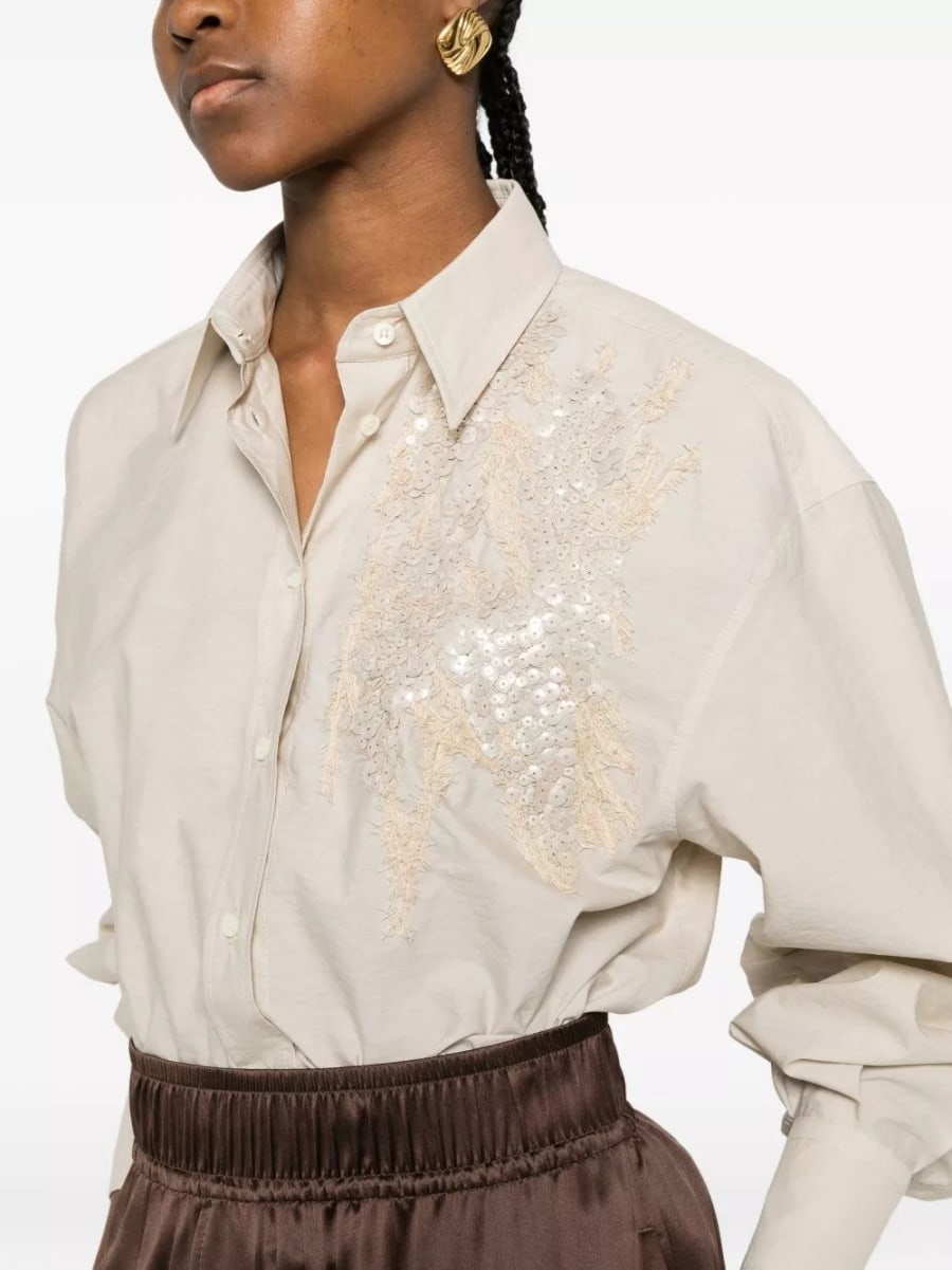 Brunello Cucinelli Camicia in cotone ricamata, view 5