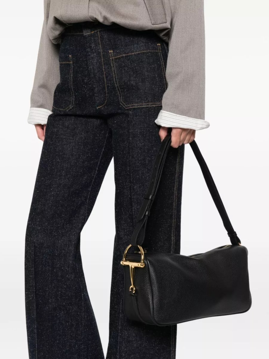 Gucci Borsa a spalla in pelle Half Horsebit media, view 2