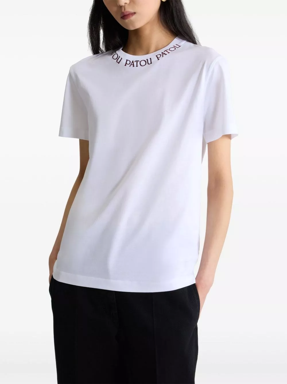 Patou T-shirt con colletto ricamato a maniche corte, view 2