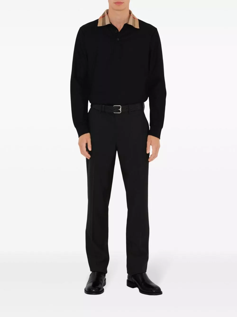 Burberry la polo in cotone con colletto a quadri, view 2
