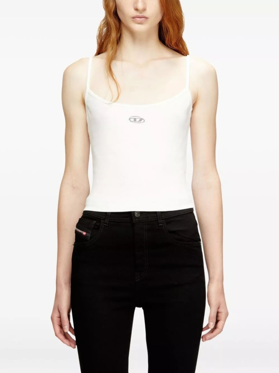 Diesel Top in cotone con logo, view 3