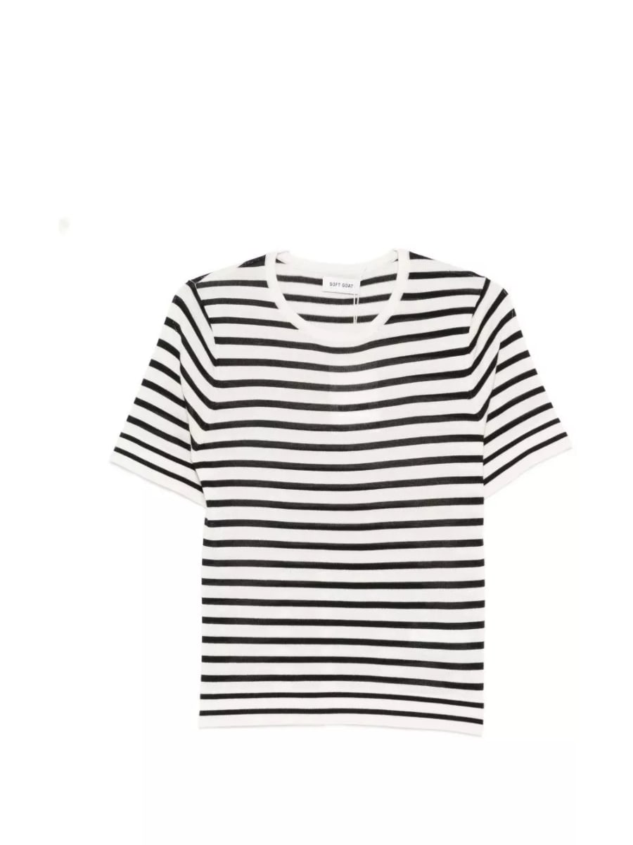 Soft goat T-shirt a righe in seta e cashmere