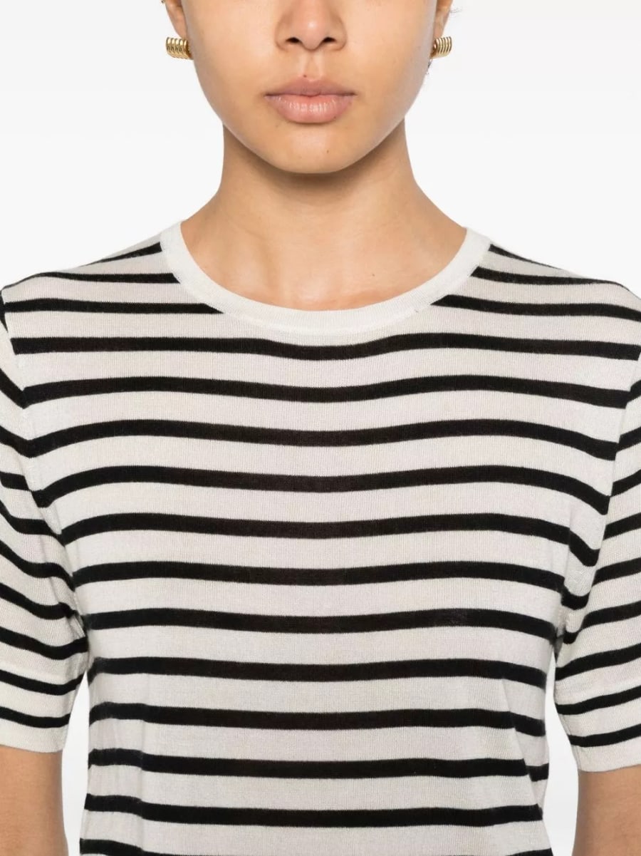 Soft goat T-shirt a righe in seta e cashmere, view 2