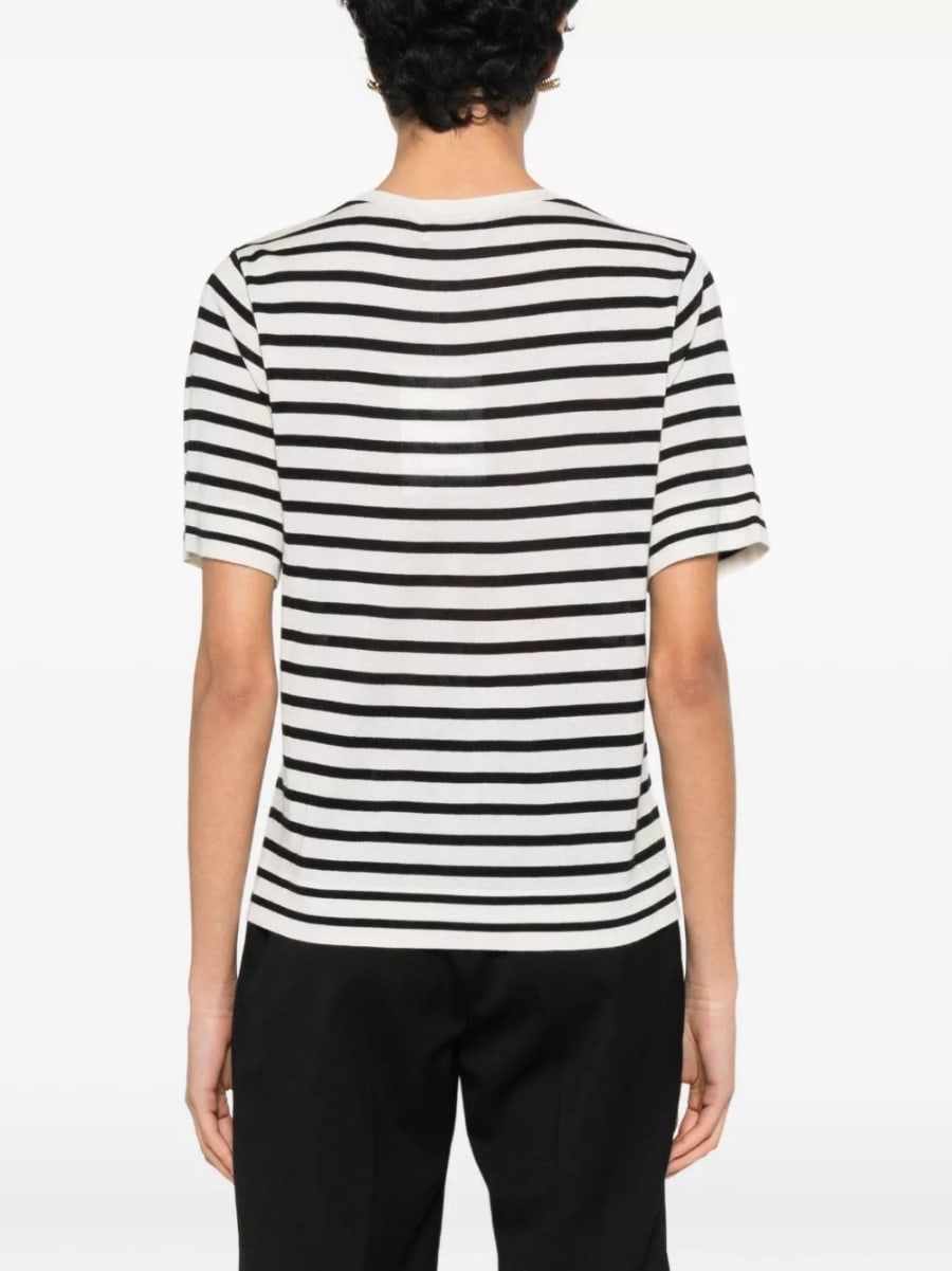 Soft goat T-shirt a righe in seta e cashmere, view 3