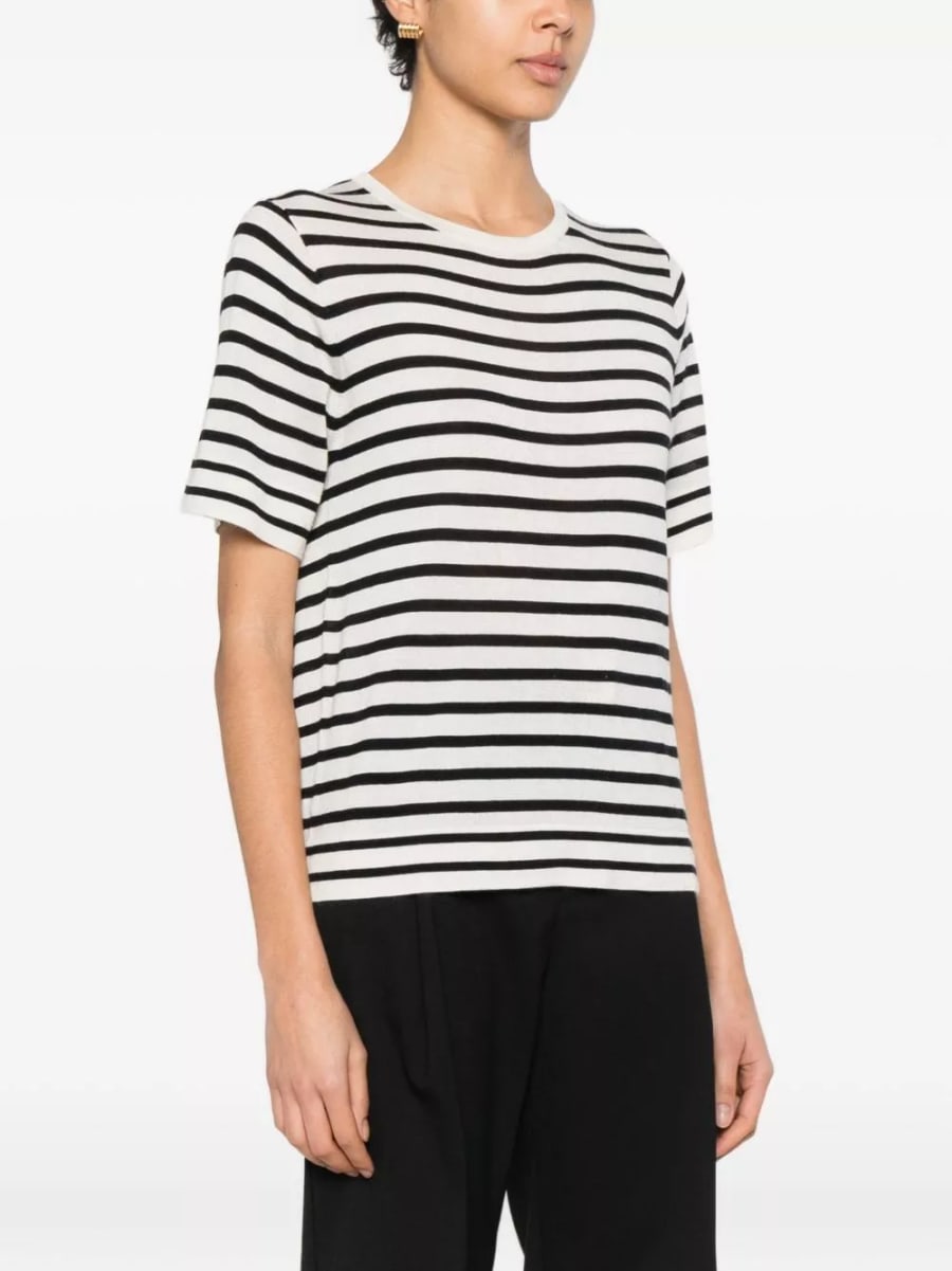 Soft goat T-shirt a righe in seta e cashmere, view 5