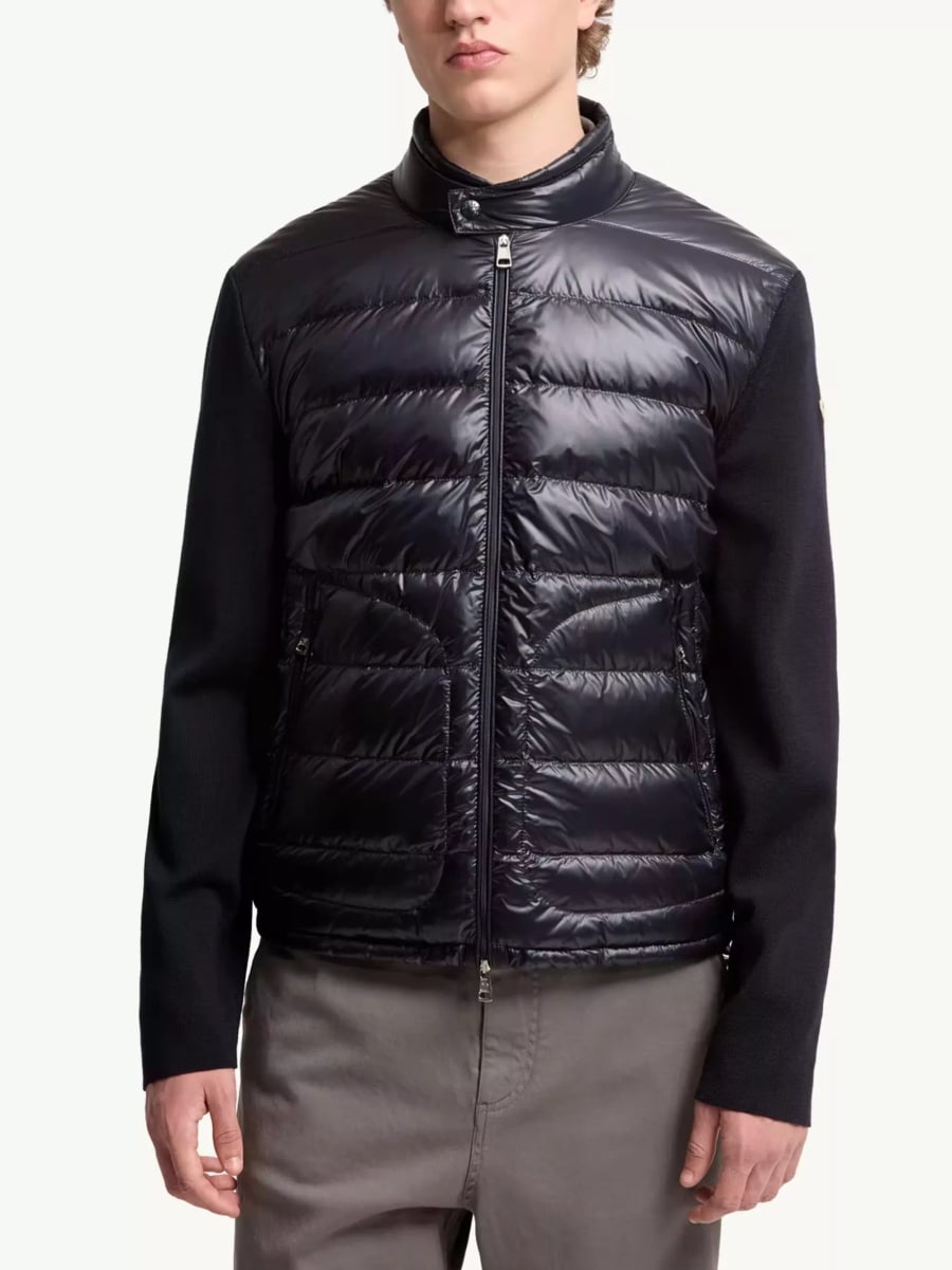 Moncler Cardigan in lana imbottita con zip, view 2