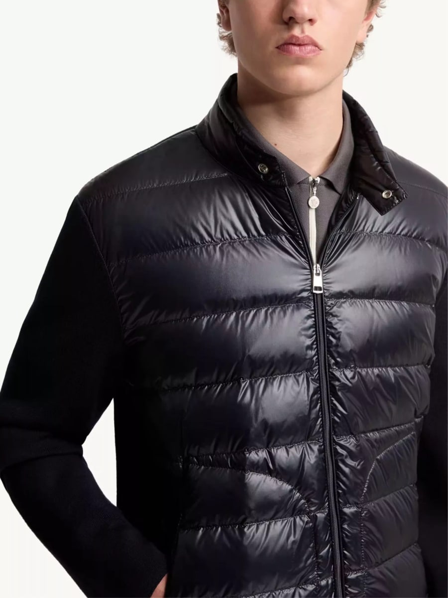 Moncler Cardigan in lana imbottita con zip, view 4