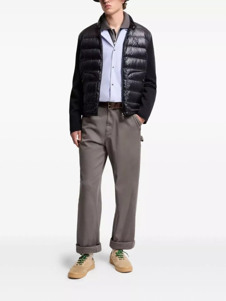Moncler Cardigan in lana imbottita con zip, view 6