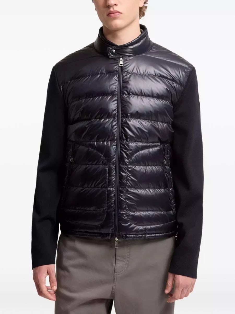 Moncler Cardigan in lana imbottita con zip, view 8