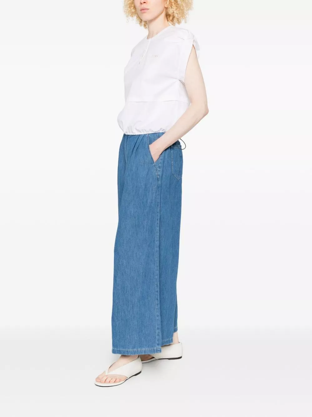 'S Max Mara Jeans a gamba larga in cotone e lino, view 2