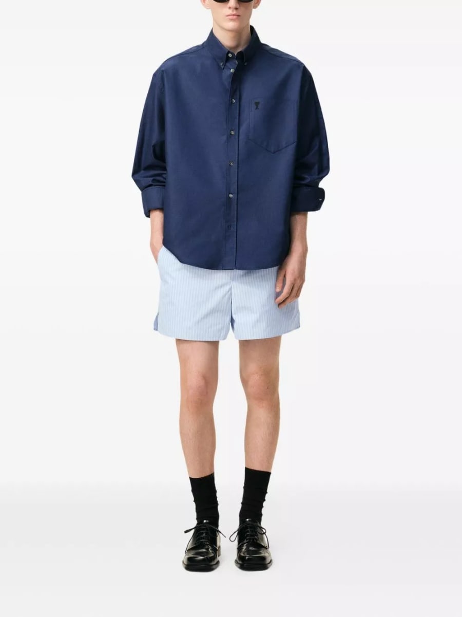 AMI Paris Shorts in cotone a righe, view 3