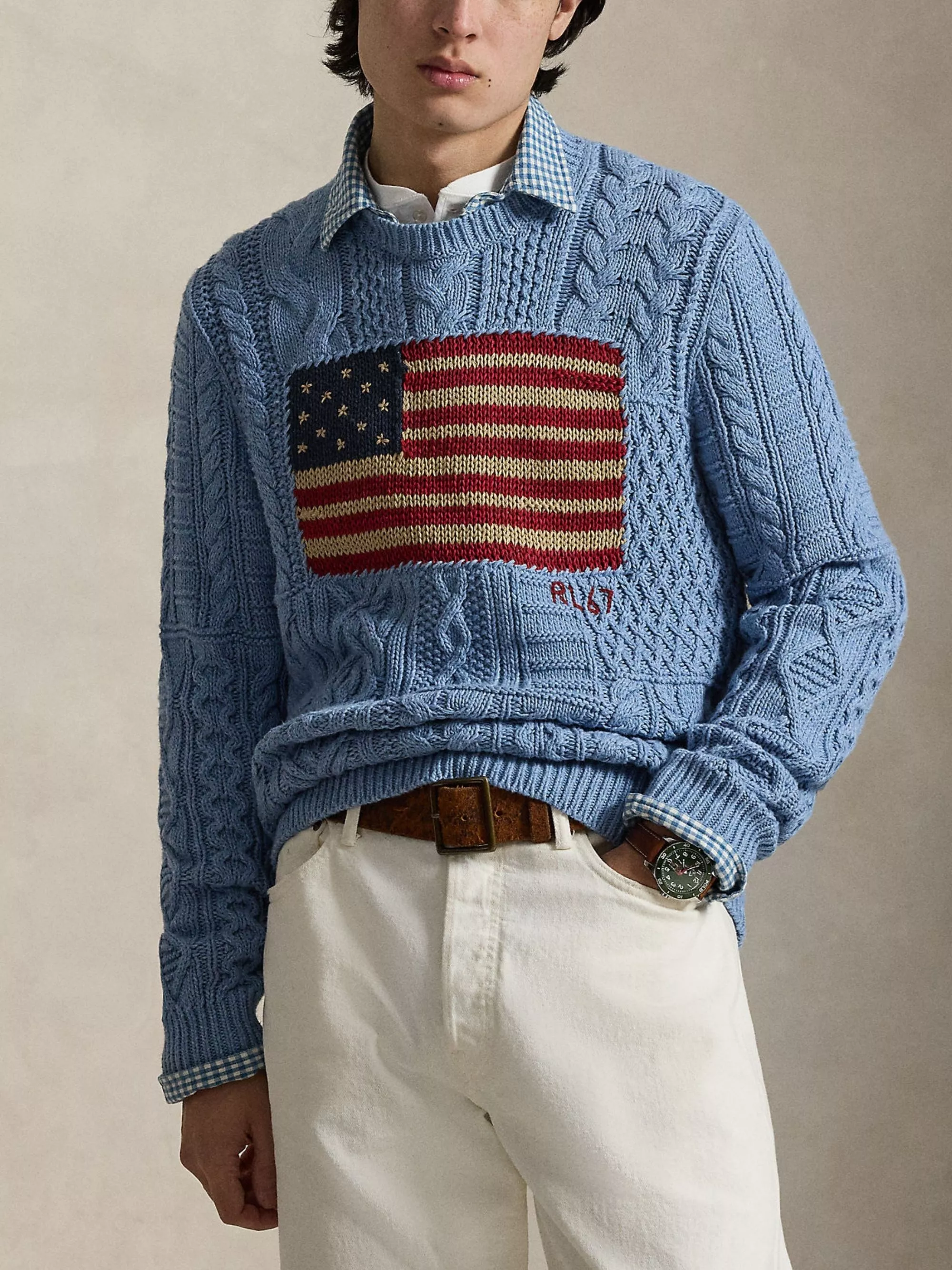 Polo Ralph Lauren Maglione con Bandiera in Maglia Aran, view 2