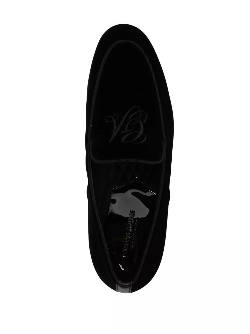 Giorgio Armani Mocassini in velluto con logo ricamato, view 2