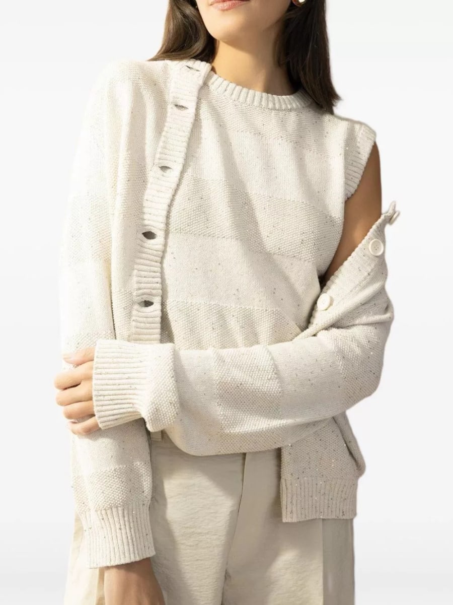 Brunello Cucinelli Top in cotone a righe, view 4